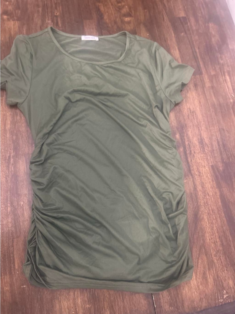 Olive Green Ruched Short Sleeve Tunic - Casual Women's Top